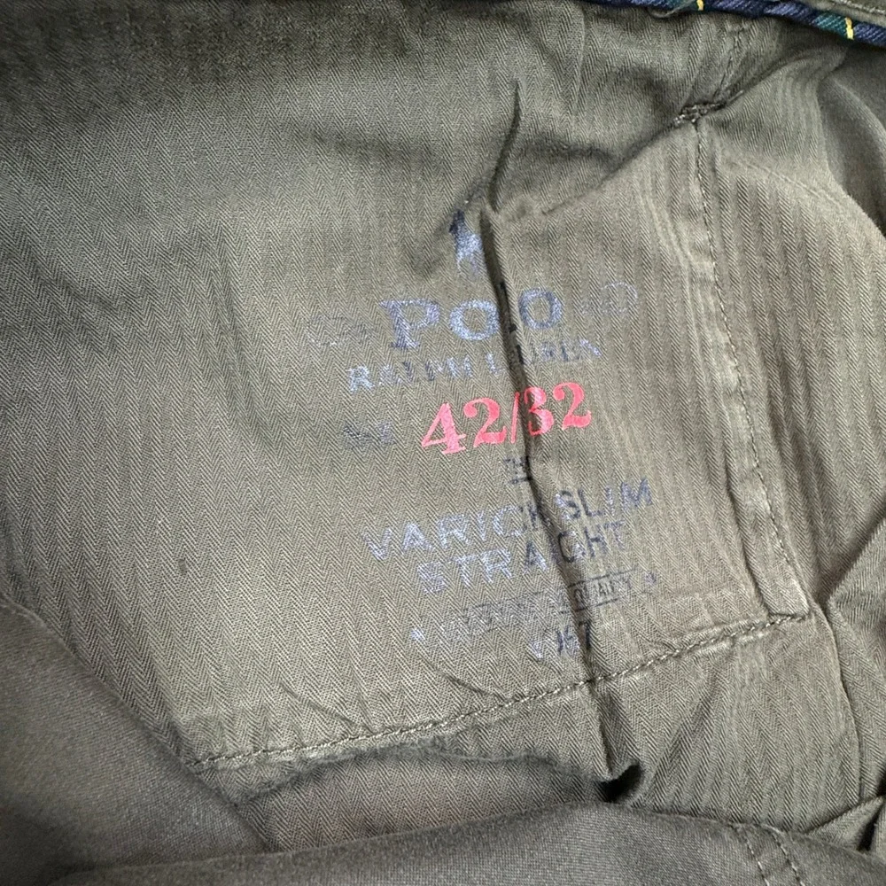 Polo Ralph Lauren Mens 42B/32 Varick Slim Straight Stretch Sateen Pants Olive